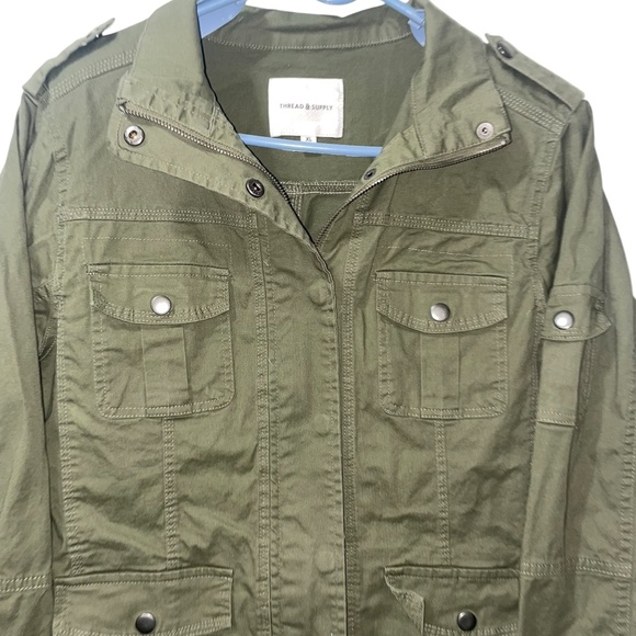Thread & Supply Olive Green Utility Full Zip Snap buttons Long Sleeve Jacket XL‎ - Picture 5 of 6